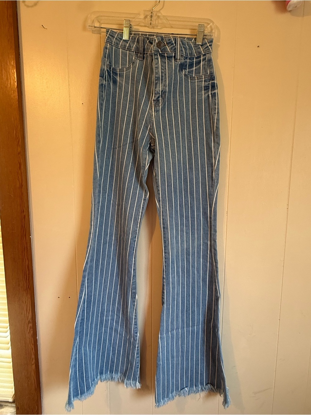 Striped Blue Flare Jeans - Women's Blue Pinstripe Denim